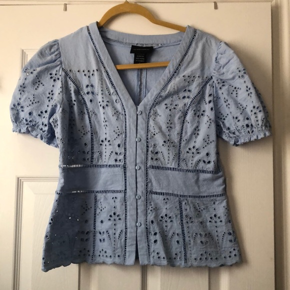 Anthropologie Tops - Liv Los Angeles Blue Eyelet Puff Sleeve Top